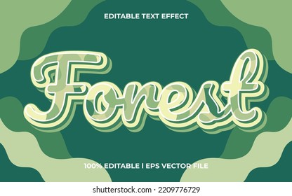 efecto de texto 3d del bosque con tema de naturaleza. estilo de letra de tipografía de texto verde