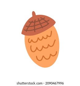Forest acorn. Vector illustration isolated on white background, flat style.