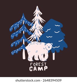 Forest adventure folk boho illustration. Outdoor camp badges. Autumn vector emblem designs with nature, wild animals and trees for posters, stamps, stickers, patches and labels