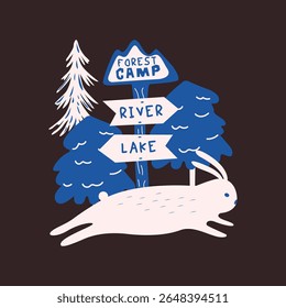 Forest adventure folk boho illustration. Outdoor camp badges. Autumn vector emblem designs with nature, wild animals and trees for posters, stamps, stickers, patches and labels