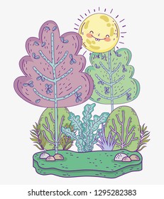 forest adventure with trees and sun with plants