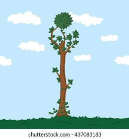 Forest alphabet. Illustration The letter I from a tree.