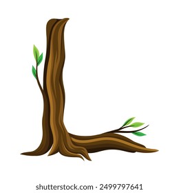 Forest Alphabet Letter Arranged from Tree Trunk and Branches Vector Illustration