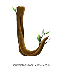 Forest Alphabet Letter Arranged from Tree Trunk and Branches Vector Illustration