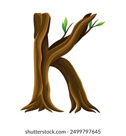 Forest Alphabet Letter Arranged from Tree Trunk and Branches Vector Illustration