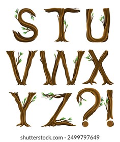 Forest Alphabet with Letters Arranged from Tree Trunks and Branches Vector Set