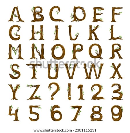 Forest Alphabet with Letters Arranged from Tree Trunks and Branches Big Vector Set