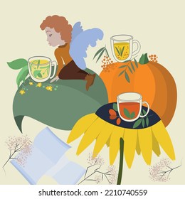 forest angel with vegetables pumpkin sunflower tea