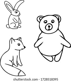 forest animal bear, hare, fox hand drawn set elements in doodle style. vector scandinavian monochrome minimalism