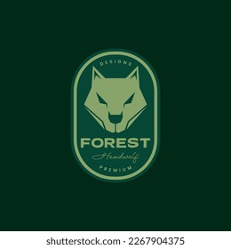 forest animal beast head wolf howl hunting badge vintage logo design vector icon
