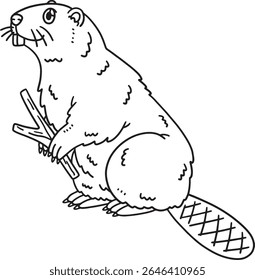 Forest Animal Beaver Isolated Coloring Page 