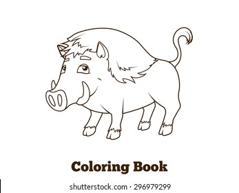 Forest animal boar cartoon coloring book for children vector illustration