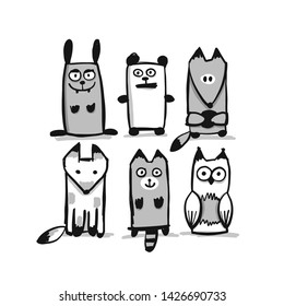 Forest animal character collection, sketch for your design