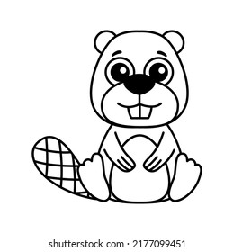 Forest animal for children coloring book. Funny beaver in a cartoon style
