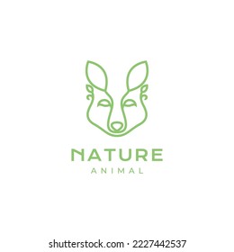 forest animal coyote wolf head leaf line minimalist logo design vector
