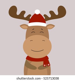 Forest animal, cute cartoon elk on grey backgrounds. Flat design.Vector Illustration.