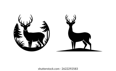 Forest Animal Deer Silhouettes Woodland Wildlife Design Elements