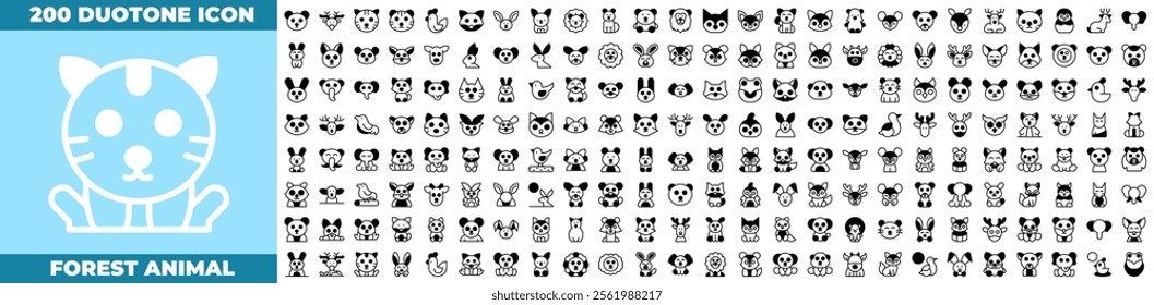 Forest Animal Duotone Editable Icons set. Vector illustration in modern thin duotone style of forest animal icons: animal, zoo, forest, etc