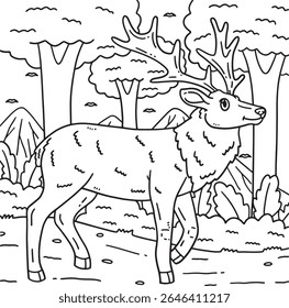 Forest Animal Elk Coloring Page for Kids