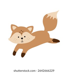 Forest animal fox jumping in cartoon style on white background
