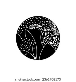 Forest animal fox in linocut textured style. Isolated on white background vector illustration. Modern boho decorative linocut. 