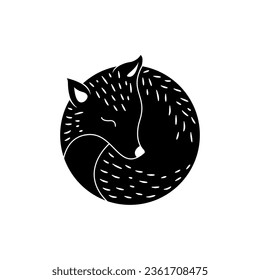 Forest animal fox in linocut textured style. Isolated on white background vector illustration. Modern boho decorative linocut. 
