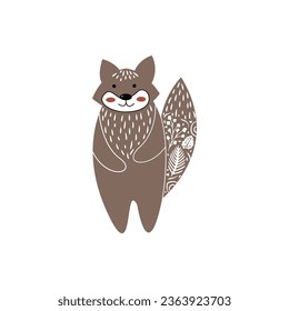 Forest animal fox in linocut textured style. Isolated on white background vector illustration. Modern boho decorative linocut.