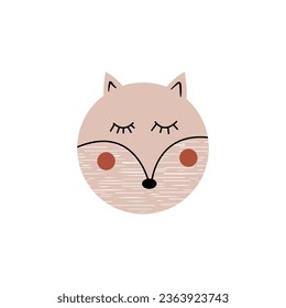 Forest animal fox in linocut textured style. Isolated on white background vector illustration. Modern boho decorative linocut.