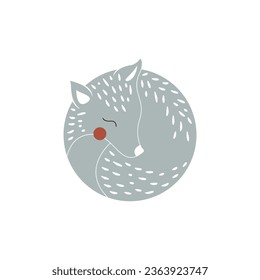 Forest animal fox in linocut textured style. Isolated on white background vector illustration. Modern boho decorative linocut.