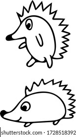 Los erizos de los animales del bosque dibujaron a mano elementos en forma de doodle. minimalismo monocromático vectorial