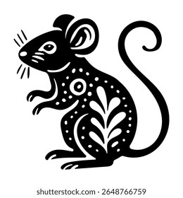 Forest animal mouse in linocut textured style. Isolated on white background vector illustration. Vector illustration