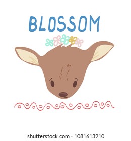 Forest animal portrait vector with isolated cartooning baby deer fawn. Good as print card sticker for kids accessories and clothes