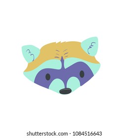 Forest animal portrait vector with isolated cartooning raccoon portrait. Good as print card sticker for kids accesories