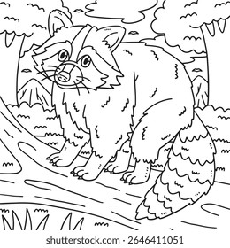 Página de coloração de guaxinim animal florestal para crianças 