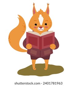 Forest animal read book education isolated concept. Vector design graphic illustration
