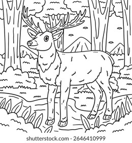 Forest Animal Red Deer Coloring Page for Kids 