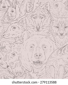 forest  animal seamless pattern, hand drawn style