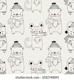 forest animal seamless pattern.hand drawn vector illustration/can be used for kid's; baby's shirt design; fashion print design; fashion graphic; t-shirt; tee