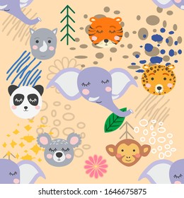 forest animal seamless pattern.hand drawn illustration. design, fashion print.