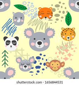 forest animal seamless pattern.hand drawn illustration. design, fashion print.