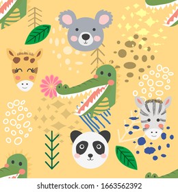 forest animal seamless pattern.hand drawn illustration. design, fashion print.