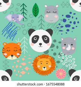 forest animal seamless pattern.hand drawn illustration. design, fashion print