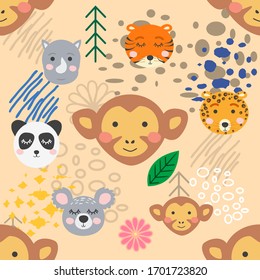 forest animal seamless pattern.hand drawn illustration. design, fashion print.