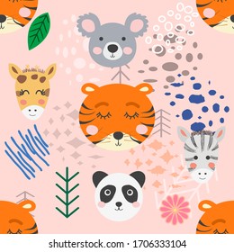forest animal seamless pattern.hand drawn illustration. design, fashion print