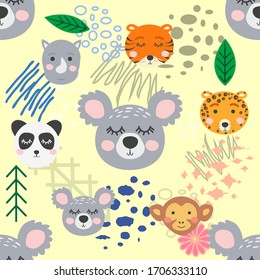 forest animal seamless pattern.hand drawn illustration. design, fashion print