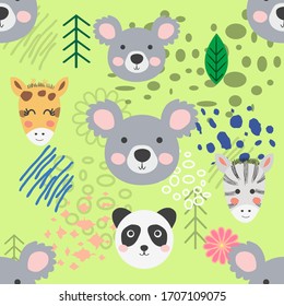 forest animal seamless pattern.hand drawn illustration. design, fashion print