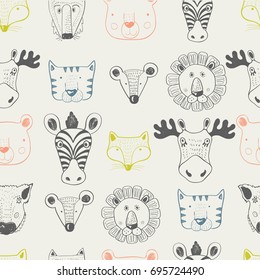  Forest Animal Seamless Pattern.hand Drawn Vector Illustration/can Be Used For Kid's,baby's Shirt Design,fashion Print Design,fashion Graphic,t-shirt,tee