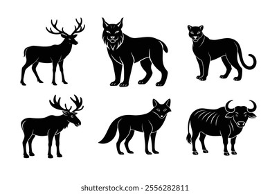 forest animal silhouettes set of black silhouette vector