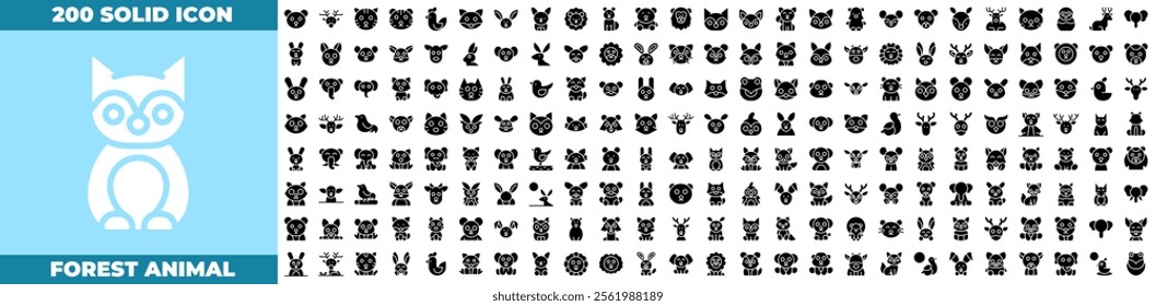 Forest Animal Solid Editable Icons set. Vector illustration in modern thin solid style of forest animal icons: animal, zoo, forest, etc