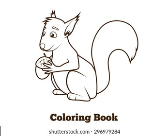 Forest animal squirrel cartoon coloring book for children vector illustration